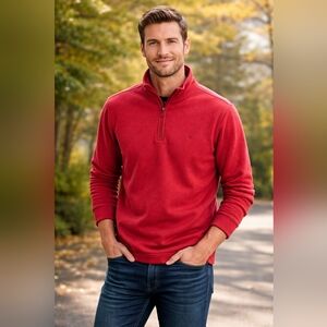 IZOD Trendy Heathered Red Jersey Quarter Zip Spring Pullover Size XL
